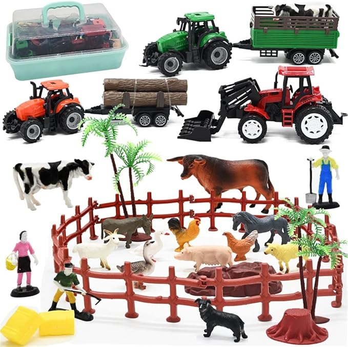 Farm Animals Figures Playset, 40 Pcs Farm Toy Tractor with Plastic Farm Animals Figurines, Farmer and Fence Farm Playset, Farm Figures Farmer Truck Toy with Trailer for Kids Boys Girls Toddlers 3+-PurrikoPets