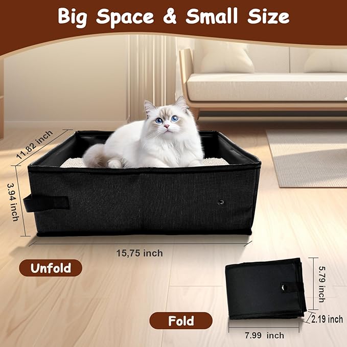 Foldable Travel Litter Box for Cats, Waterproof Portable Cat Travel Litter Box Folding, 15.75 * 11.82 * 3.94 Inches, Traveling & Camping Cat Supplies - Blue-PurrikoPets