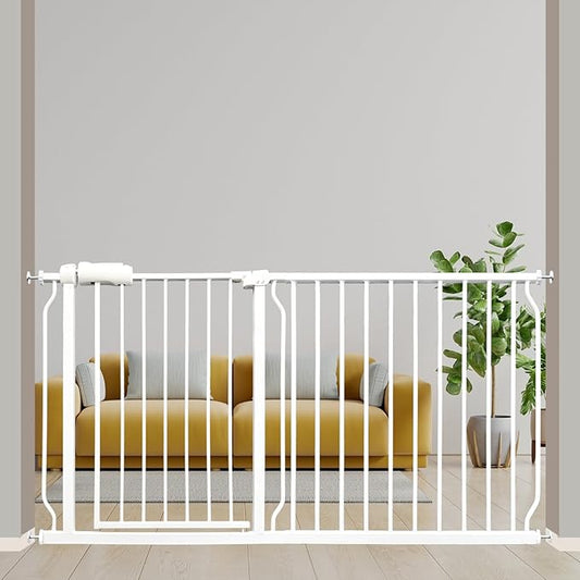 Extra Wide Baby Gates 57.5-62 Inch, Large Metal Safety Gate for Stairs, Doorways - No Drilling, Pressure Mounted Pet Gates for Kids & Dogs-PurrikoPets