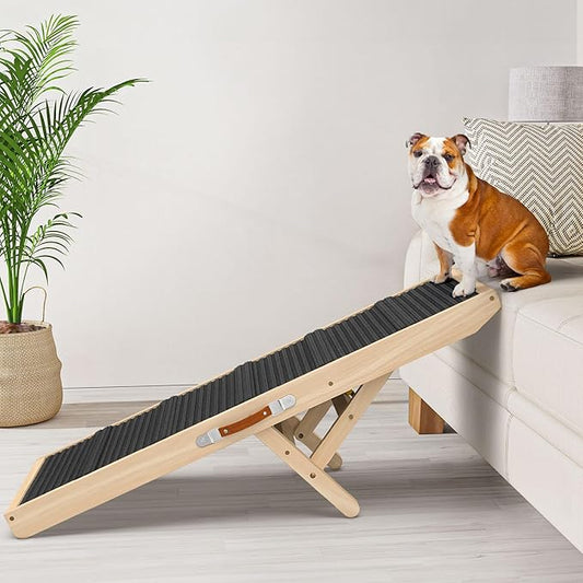 Dog Ramp for Couch, Bed, Wooden Long Pet Stairs for Small & Large Old Dogs & Cats, Hold up to 100lb, Adjustable Height from 11.41" to 20.47", Portable Doggie Steps (39.37" Long)-PurrikoPets