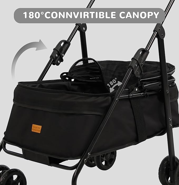 4 Wheels Pet Stroller,One-Click Folding Portable Folding Dog Cat Stroller,Sunshade, Storage Bag, Waterproof Oxford Fiber，Breathable and Visible Mesh for Small/Medium Pets up to 33 lbs,Black ﻿-PurrikoPets