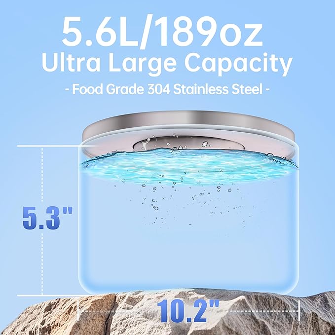 5.6L/190oz Large Dog Water Bowl No Spill, No Drip Dog Water Dispenser with Floating Disk, Stainless Steel Slow Drinking Bowl for Small Medium & Large Dogs-PurrikoPets