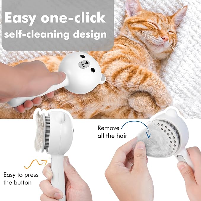 4 in 1 Pet Steam Brush for Cat & Dog, Cat Steam Brush for indoor Cats, Self Cleaning Shedding & Grooming Tool with Waterless Shampoo, Pet Spray Hair Removal Comb with Release Button & Water Tank-PurrikoPets
