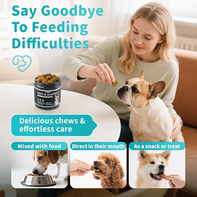 Dog Skin & Allergy Chews - Dog Probiotics for Sensitive Skin Health Support - Allergy Relief - Support Seasonal Allergies, Immune & Gut & Digestive Health Supplement - Beef Flavor - 90 Count-PurrikoPets