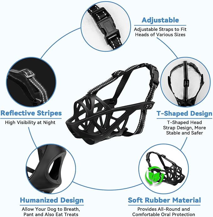 Dog Muzzle for Large Dogs, Breathable Basket Muzzles for Small, Medium and X-Large Aggressive Dog, Allows Panting Drinking, Suitable for Grooming Trimming Training (Black, XL)-PurrikoPets