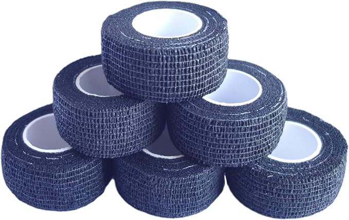 6 Pack 1" x 5 Yards Self Adhesive Bandage Wrap Breathable Cohesive Vet Wrap for Pets, Elastic Self-Adherent Tape for Sports, Wrist, Ankle (Black)-PurrikoPets