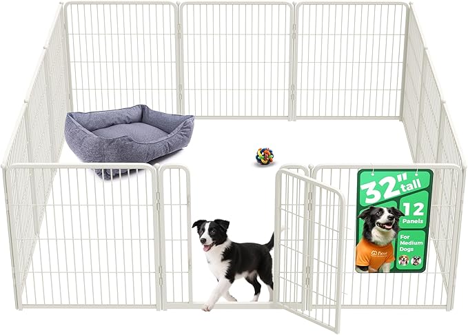 FXW Homeplus Unleashed Indoor Dog Playpen - Stress-Free and Safe Play, Heavy Duty 32 Inch 12 Wire Panels Dog Pen for Small and Medium Dogs, White│Patented-PurrikoPets