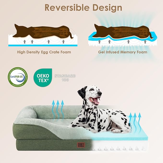 EHEYCIGA Memory Foam Dog Bed for Medium Size, Orthopedic Dog Sofa with Sides and Waterproof Liner, Washable Bolster Pet Couch with Removable Cover, 30x20x6.5 Inch, Green-PurrikoPets