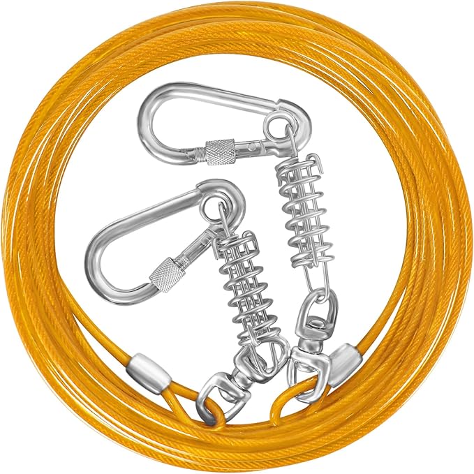 Dog Tie Out Cable - 10/15/20/25/30FT Heavy Duty for Large Dogs Up to 250LBS - Rosy Pink/Blue/Purple/Silver/Red/Green/Yellow-PurrikoPets