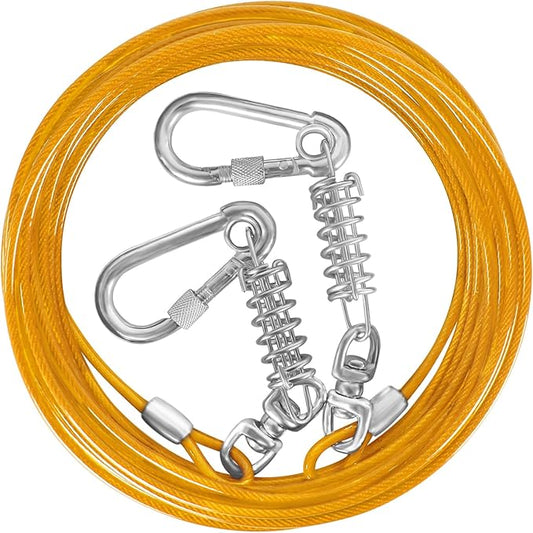 Dog Tie Out Cable - 10/15/20/25/30FT Heavy Duty for Large Dogs Up to 250LBS - Rosy Pink/Blue/Purple/Silver/Red/Green/Yellow-PurrikoPets