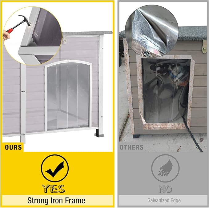 Aivituvin Dog House Insulated Outdoor Dog Kennel with Heated Liner for Winter 59" Extra Large Insulated Dog Cage with Heater,All-Around Iron Frame(Grey)-PurrikoPets