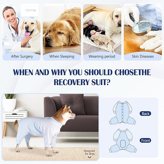 Dog Recovery Suit, Abdominal Wound After Surgery Wear, Anti Licking Bodysuit with Snaps, E-Collar & Cone Alternatives, Long Sleeve Dog Spay Surgical Onesie Prevent Shedding(3XL, Blue)-PurrikoPets