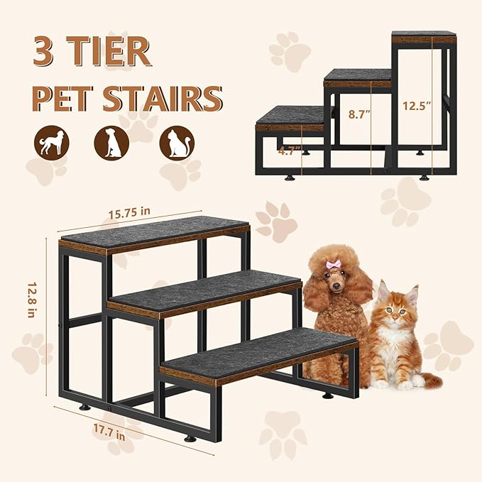 Dog Stairs for Small Dogs 3 Steps Pet Stairs Dog Stairs Steps for Couches High Beds, Non-Slip Indoor Dog Ramp, Holds Up to 100lbs-PurrikoPets