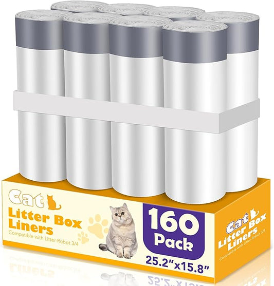 160 Count Cat Litter Box Liners with Drawstring Compatible with Litter-Robot 3/4 Heavy Duty Cat Litter Bags Waste Bags Replacement-PurrikoPets