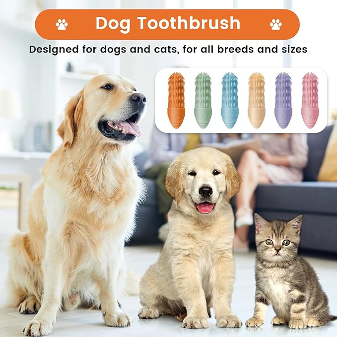 Duckart 6 Pack Dog Toothbrush, 360° Cleaning Finger Brush for Dogs Teeth, Food Grade Silicone Pet Toothbrush Fits Most Fingers-PurrikoPets