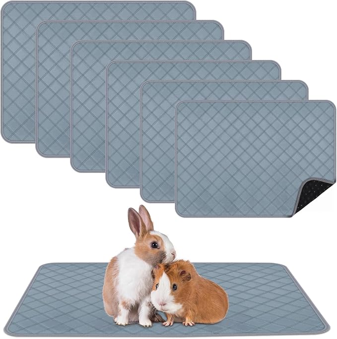 6 Packs Washable Guinea Pig Cage Liners, Waterproof Guinea Pig Pee Pads Reusable Absorbent Bedding Anti Slip Mats for Small Animals Bunny Rabbit Hamster (24 x 18in)-PurrikoPets