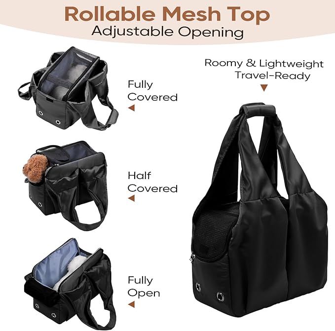 Dog Purse Carrier for Small Dogs, Cats, and Puppies – Soft-Sided Travel Pet Tote Bag with 4 Large Pockets, Foldable, Lightweight, Fits Pets up to 15 lbs, for Travel, Outings (Black)-PurrikoPets
