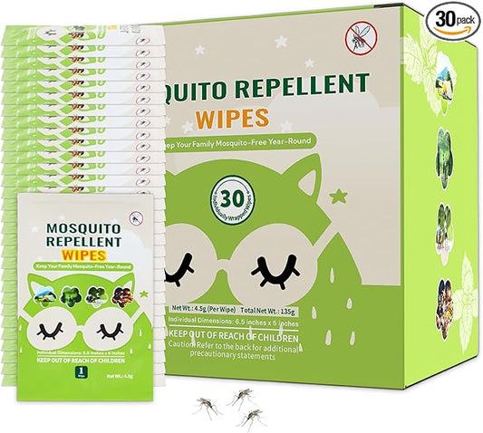30 PCS Mosquito Repellent Wipes, Individually Wrapped Insect Repellent Wipes Made of Natural Plant-Based Essential Oils, Safe & Effective Insect Protection Perfect for Outdoor Activities, Long-Lasting-PurrikoPets