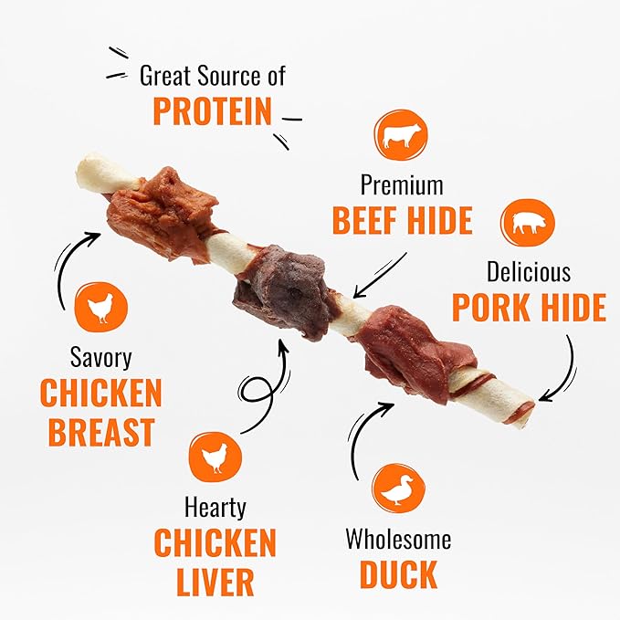 Good ‘n’ Fun Triple Flavor Kabobs Chews for All Dogs, 24 Ounces, Treat Your Dog to Chews Made from Beef Hide, Real Chicken, Pork Hide, Duck and Chicken Liver-PurrikoPets