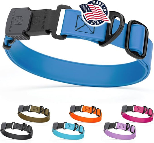 Dogline Biothane Waterproof Dog Collar with Herm Sprenger Black Stainless Steel Quick Release Buckle – Heavy Duty Tactical Durable Collar for Dogs – Comfortable and Safe Pet Collar W 1" L 15-25" Blue-PurrikoPets