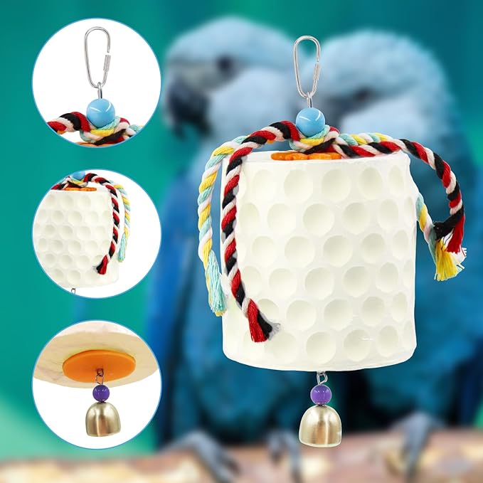 Extra Large Bird Chewing Toy, Parrot Beak Grinding Calcium Stone with Bells, Bird Cage Accessories, Cage Toys for Cockatiel Parakeet Parrot Budgies Rat Hamster Chinchilla Rabbit Bunny African Grey-PurrikoPets