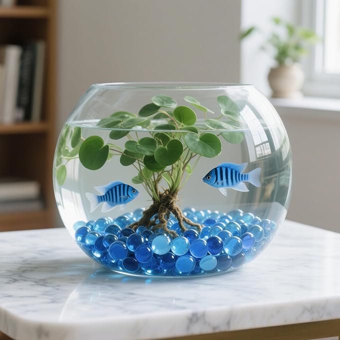 2.16LB Glass Beads Vase Filler Aquarium Gravel Decor Flat Glass Marbles Gems Pebbles Fish Tank Rocks Home Decorative Art Craft - Light Blue-PurrikoPets