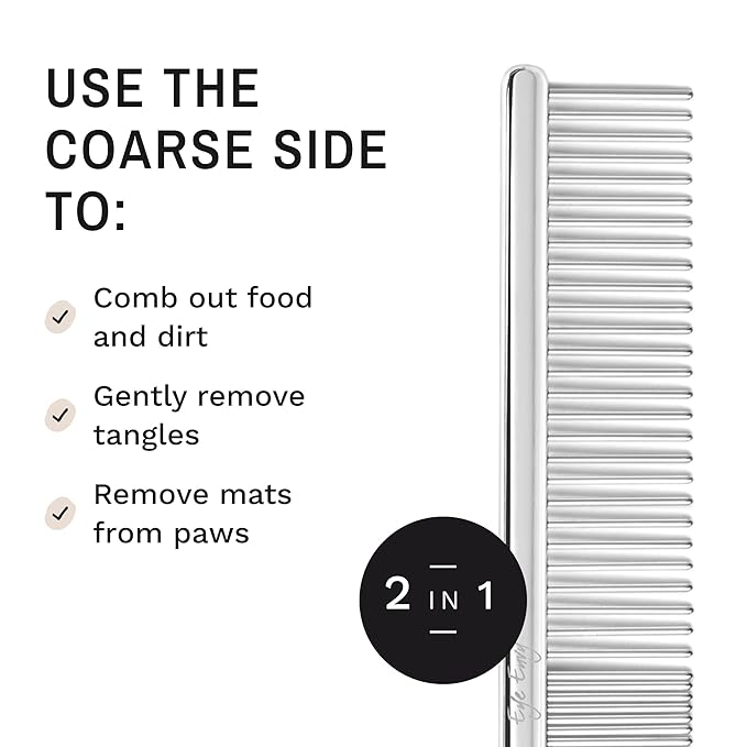 Eye Envy Tear Stain Remover Comb for Dogs and Cats. Fine/Coarse with 80 Rounded Pins. Gently Remove Crusty Eye Debris, Gunk and Boogers. Face and Feet Comb. Remove Tangles-PurrikoPets