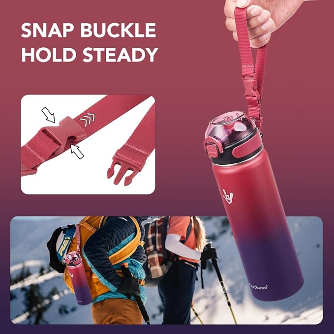 Enerbone 24 oz Insulated Water Bottle, Stainless Steel Bottle with Carrying Strap, Double-Wall Vacuum Insulation Design, Leakproof Sports Bottle with Straw, Keep Drinks Cold or Hot for Hours-PurrikoPets