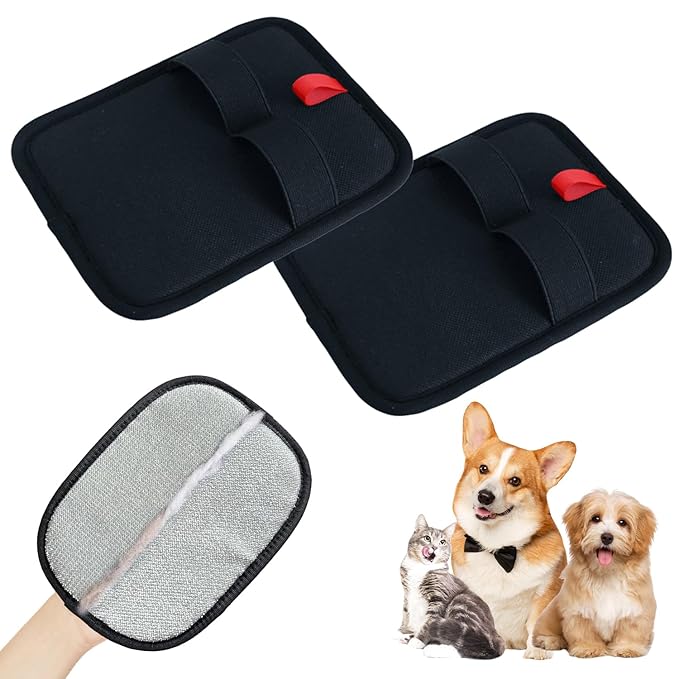 2 Pcs Pet Hair Removal Gloves, Reusable Electrostatic Grooming Mitt, Washable & Eco-Friendly Fur Remover for Dogs & Cats, Versatile for Furniture, Bedding, Clothes, and Car Seats-PurrikoPets