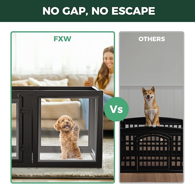 FXW AuraSpace Acrylic Indoor Unleashed Dog Playpen for Puppies and Small Dogs, 24 Inch, 10 Panels, Black-PurrikoPets