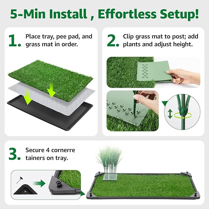 Dog Grass Pad with Tray - 35''x23'' Dog Litter Box Indoor Outdoor Full Potty System, Artificial Grass Patch Mat and Washable Pee Pad for Puppy Training - Pet Toilet for Balcony Patio-PurrikoPets