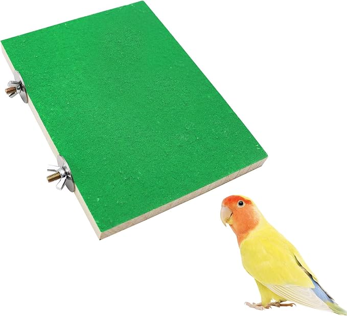 7.9×5.9 Inches Large Bird Perch Stand Platform, Natural Wooden Bird Cage Accessories, Bird Stand Perch with Rough Quartz Sand Surface for Parrot, Parakeet, Budgies, Cockatiel, Rats-PurrikoPets