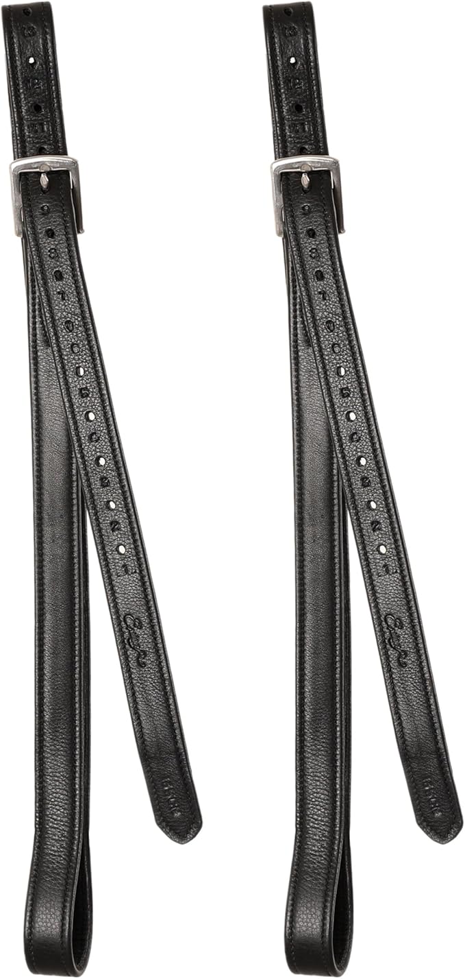 Exion FlexiStrong Stirrup Leathers for English Saddles – 1" Premium Calfskin with Nylon Core – Numbered Holes, Stainless Steel Buckles – Black/Brown – Horse Riding Gear (48"/120cm to 62"/155cm)-PurrikoPets