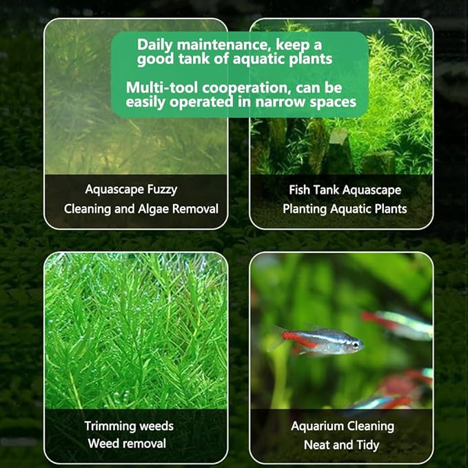 7-in-1 Aquascaping Tools Kit for Aquarium & Terrarium - Stainless Steel Long Tweezers, Curved Scissors, Algae Scraper, Feeding Tongs - Live Plant Trimming & Tank Cleaning Accessories-PurrikoPets
