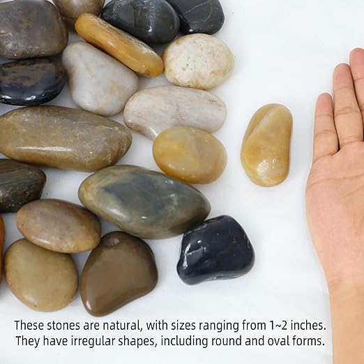 8LB 1"-2" Decorative River Rocks for Plants, Polished Pebbles for Garden Landscaping, Planters, Aquariums, Vase Fillers – Indoor & Outdoor Decor-PurrikoPets