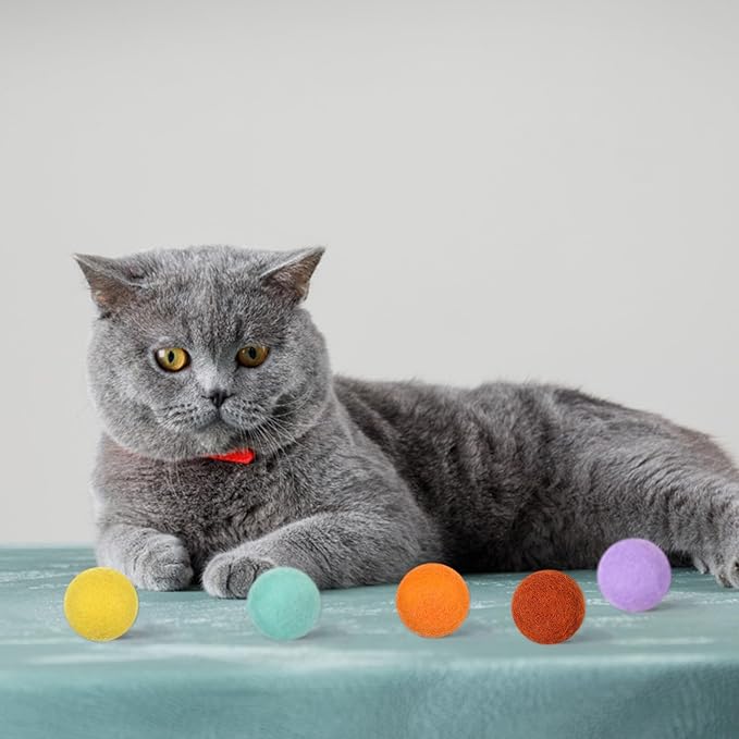 14 PCS Wool Cat Ball Toys, Quiet Play Felt Cat Ball Toys Kitty Kicker Exercise Toy, Fun Colorful Kitty Kitten Toy for Interactive Kitten Balls for Indoor 1.2in-PurrikoPets
