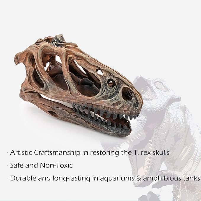 Fish Hideout Aquarium Décor Decorations Dinosaur Skull Fish Tank Decor Cave Dinosaur Skull Betta Animal Halloween Large Tarantula Reptile Bones Snake for Terrarium Ornament-PurrikoPets