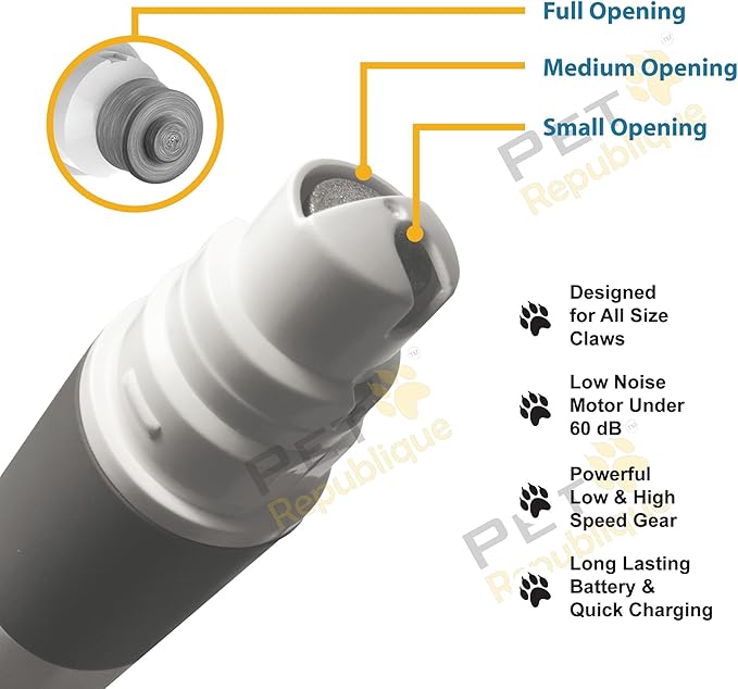 Dog Nail Grinder by Pet Republique - 2 Speed Electric Rechargeable Nail Grinder - Gentle, Quiet, Low, Painless Nail Trimmer - Multi-Setting Grinder for Any Small or Medium Dog, Cat, and Pet Claw-PurrikoPets
