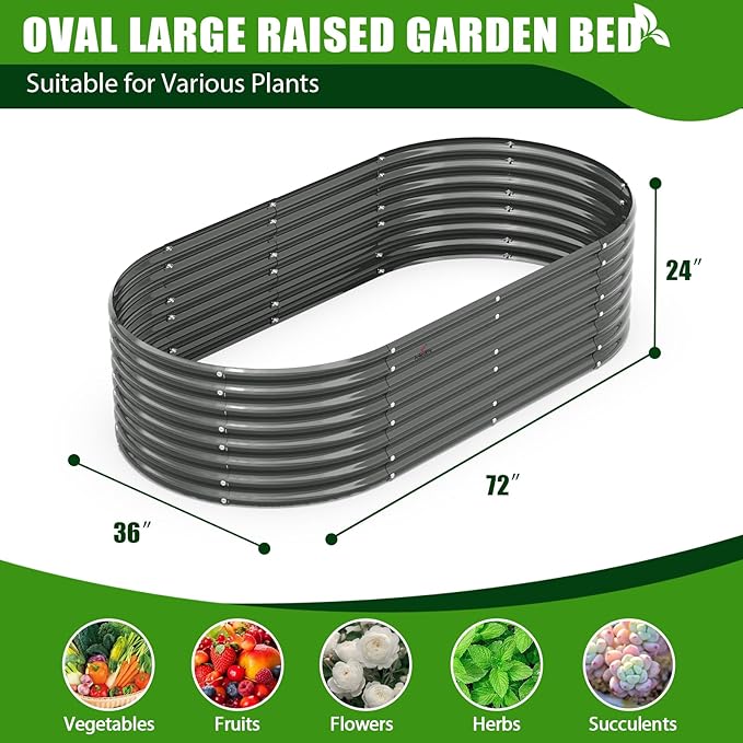 A ANLEOLIFE 6X3X2 ft Galvanized Raised Garden Beds Outdoor, Oval Large Metal Deep Root Planter Box for Planting Vegetables Flowers Herb, Anti-Rust & Easy-Setup, Quartz Grey-PurrikoPets