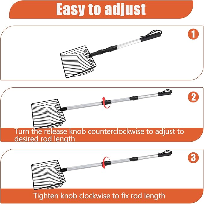 Esmorah Chicken Poop Scooper for Sand & Coop Cleaning - Sifting Shovel with 22"-40" Adjustable Handle, 3 Lengths Heavy Duty Stainless Steel Sifter-PurrikoPets