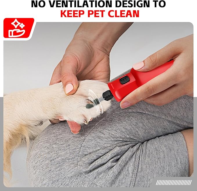 Dog Nail Grinder - Upgraded Pet Nail Grinder, Electric 5 Speeds LED Lights Ring Rechargeable Dog Nail Trimmers Kit, 40 Accessories Cordless Pet Nail Grinder for Dogs Cats and Small/Medium Animals Red-PurrikoPets