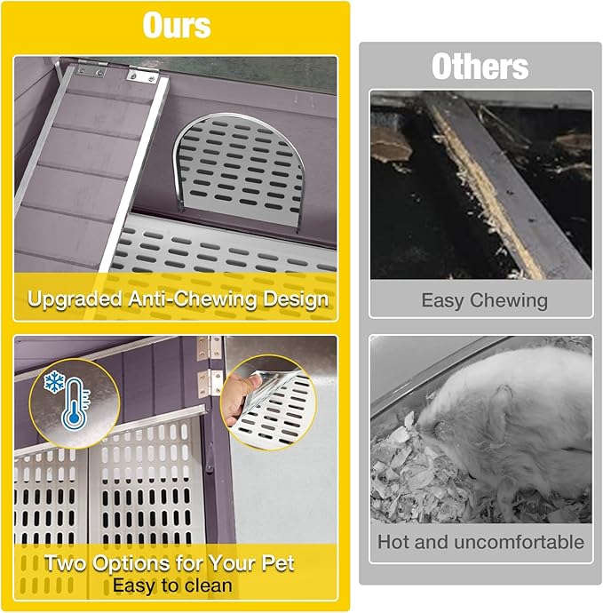 Aivituvin Rabbit Hutch with Stand Wooden Bunny Cage Indoor 2 Story Guinea Pig House with Anti Chew Ramp, No Leak Tray, Hideout, Wire Mesh (Gray)-PurrikoPets