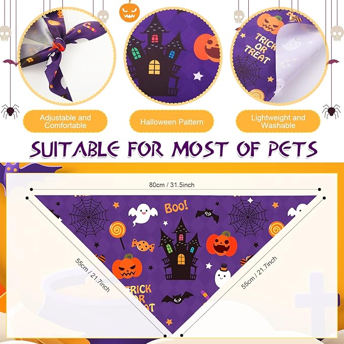 Abbylike 50 Pcs Halloween Dog Bandanas Bulk Pumpkin Bandanas for Dogs Triangle Kerchief Bibs Scarf Set for Pet Halloween Costume Photo Props Accessories Pet Shops, 25 Styles (31.5 x 21.7 x 21.7")-PurrikoPets