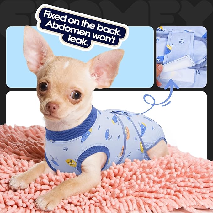 FUAMEY Recovery Suit for Dogs After Surgery,Soft Breathable Dog Bodysuit E-Collar & Cone Alternative Surgical Suit,Male Female Dog Neuter Spay Suits Anti Licking Wounds Onesie Blue Boat XXL-PurrikoPets