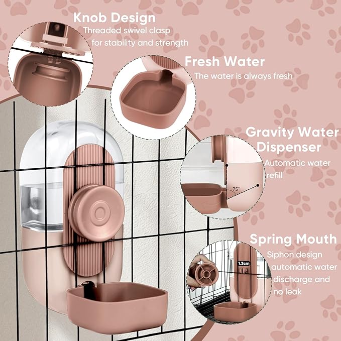 28oz Hanging Automatic Water Dispenser，Rabbit Water Bottle,Bunny Guinea Pig Ferret Water Bowl for Cage,Suitable for Small Animal Puppies(Cage Grid Spacing Over 1.2'')-PurrikoPets