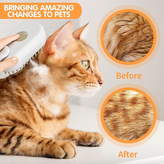 4 in 1 Cat Steam Brush for Shedding, Rechargeable Steam Cat Brush With Rotating Handle, for Massaging and Cleaning Shedding Pet Hair, for Cats Dogs (White)-PurrikoPets