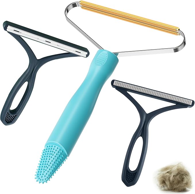 3-Pack Pet Hair Removal Tool,Dog Cat Hair Remover,Lint Shaver Cleaner Pro,Fur Removal Tool,Portable Carpet Scraper,Carpet Rake,Pet Hair Brush for Carpet,Clothes,Car Mats,Couch,Pet Bed,Furniture-PurrikoPets