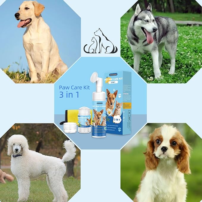 Dog Paw Care Kit,No-Rinse Paw Cleaner for Dogs & Cats,Dog Paw Balm for Heals -Repairs Dry Cracked Paws & Nose with 1 Pet Cleaning Towels,Natural Dog Paw Protector for Pet Foot Washer Care-PurrikoPets