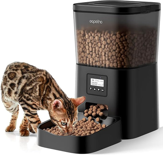 Espelho Automatic Cat Feeder- 4L Timed Cat Food Dispenser 1-6 Meals Control for Cat and Small Dog- Auto Pet Feeder with Desiccant Bag Keep Fresh for Reliable Easy Set Up and Clean- Voice Recorder-PurrikoPets