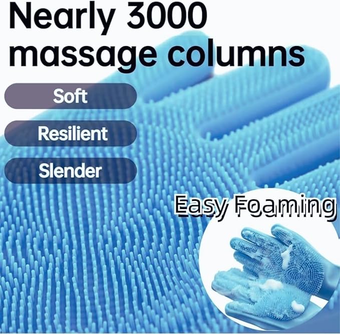 Dog Washing Gloves, Pet Grooming Gloves with Soft Brushes, Bathing and Massaging for Dogs and Cats, Silicone Heat Resistant Cleaning Gloves with High-Density Teeth (Blue)-PurrikoPets